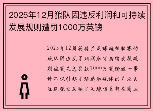 2025年12月狼队因违反利润和可持续发展规则遭罚1000万英镑