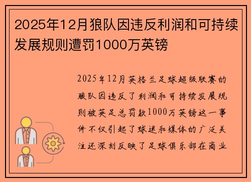 2025年12月狼队因违反利润和可持续发展规则遭罚1000万英镑